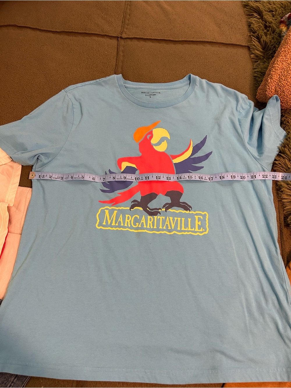Margaritaville Light Blue Tee with Multicolor Parrot Graphic